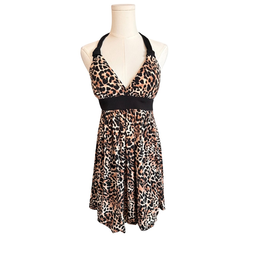 Y2K Candie's Leopard Halter Mini Dress M  Animal Print Babydoll